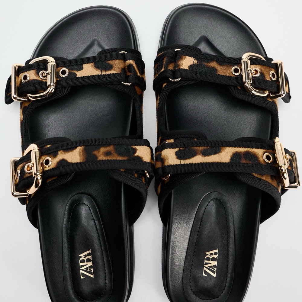Zara Black and Brown Leopard Print Women's Sandals